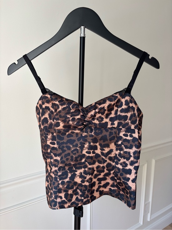 Princess Polly Tops - Princess Polly Leopard Satin Cami Top - Black & Copper